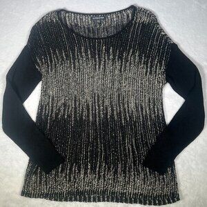 Eileen Fisher Sweater Womens PP / XS Black Tan Sheer Pullover Wool Linen Box Top